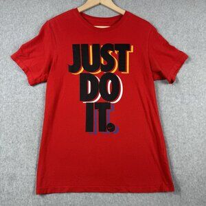 Nike T Shirt Mens Medium Red Just Do It Swoosh Graphic Tee Athletic Cotton Logo